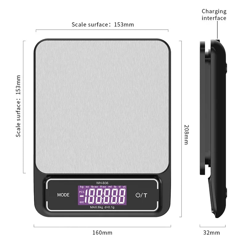 Bilancia da cucina digitale 6 kg/0,1 g – 10 kg/1 g, acciaio inox, impermeabile…