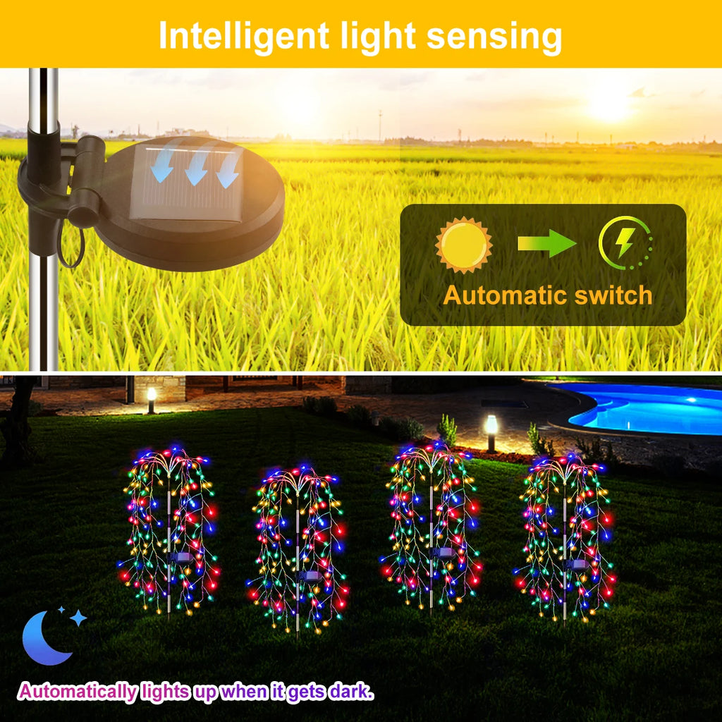 Luci LED solari 200/120 per esterno, decorazione fuochi d'artificio impermeabile