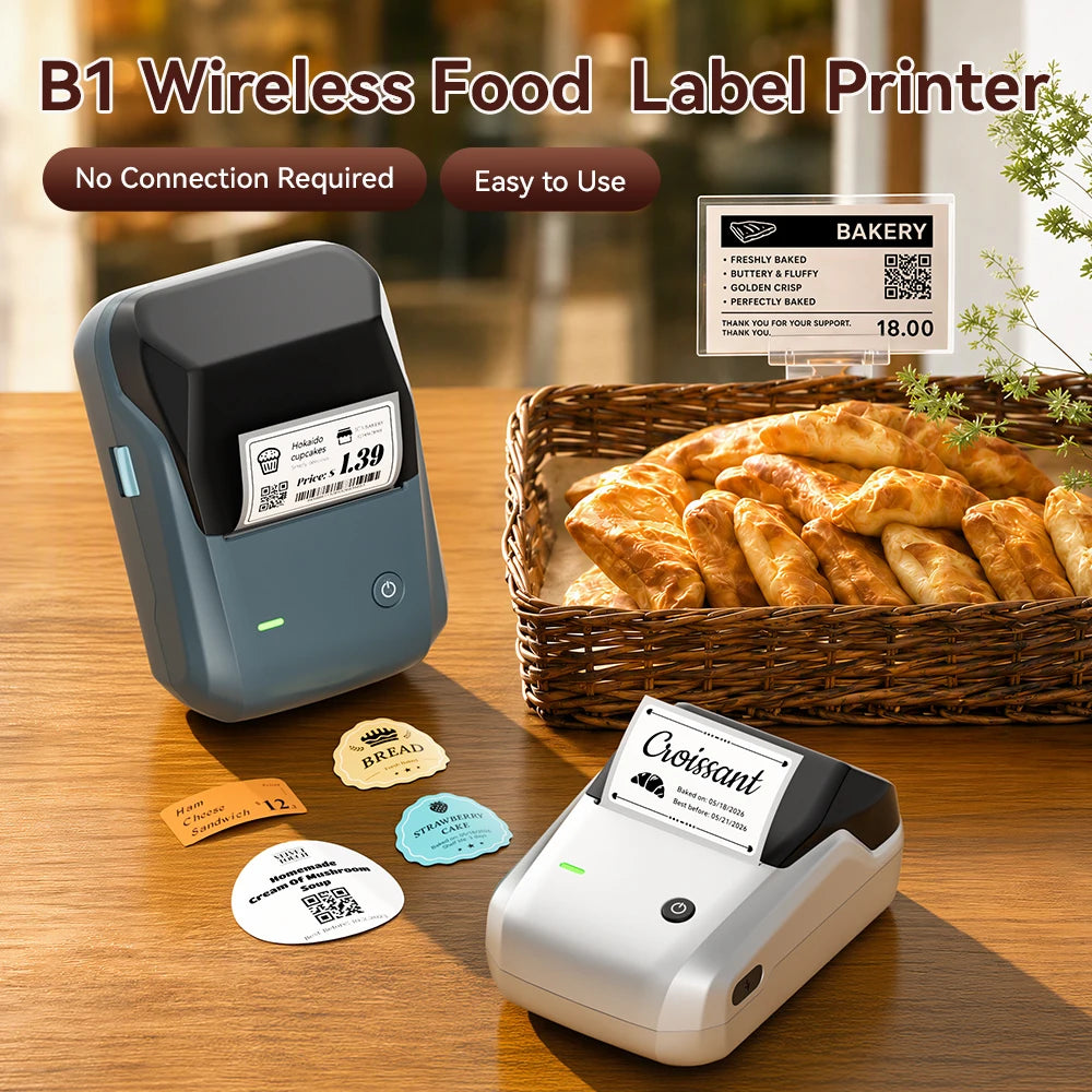 Stampante termica wireless B1 per etichette 20‑50 mm, Bluetooth, batteria…