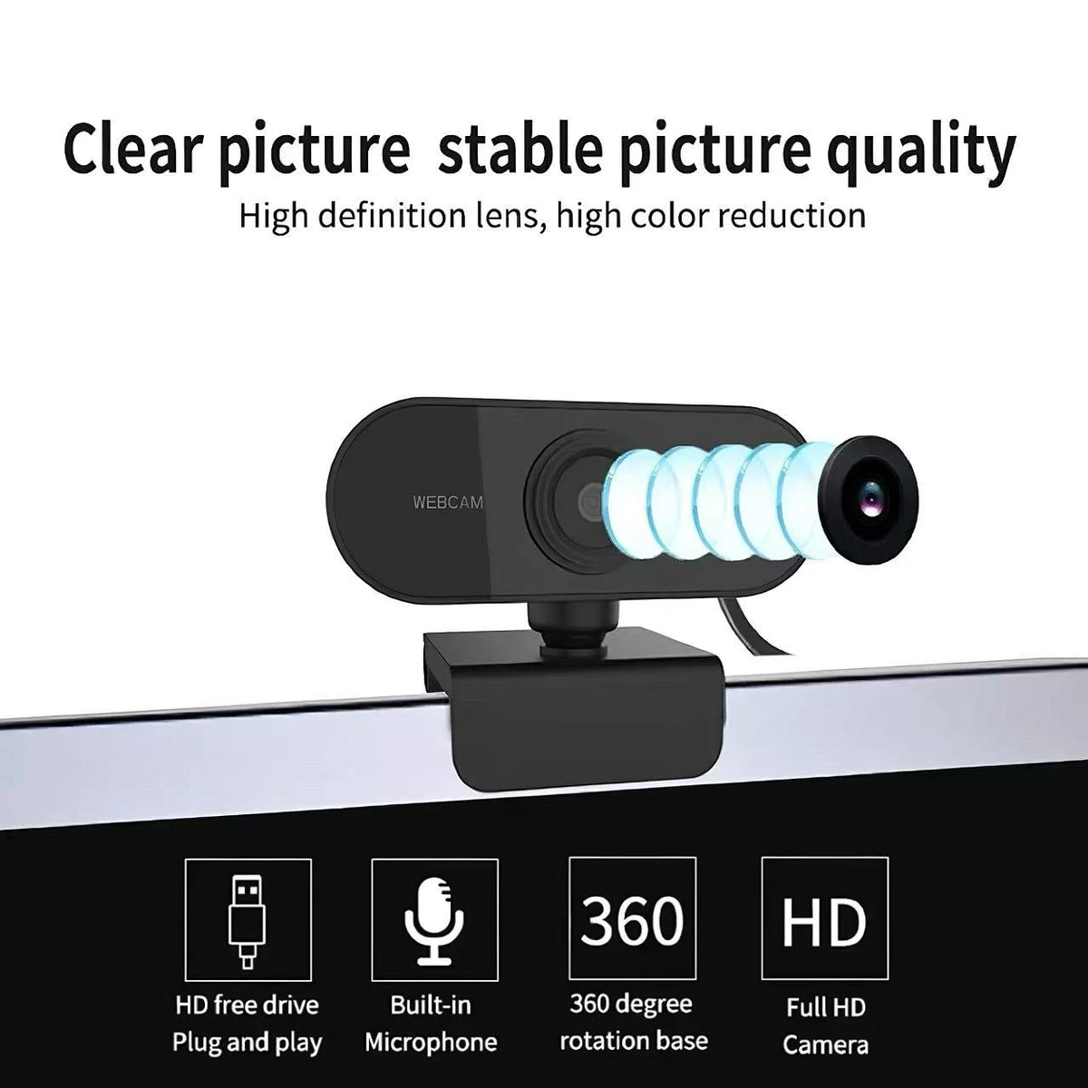 Webcam Full HD 1080p USB Plug-and-Play con microfono integrato e clip rotante