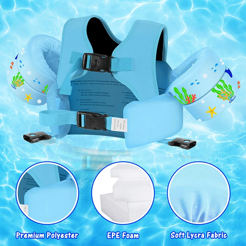 Gilet de natation pour tout-petits, brassards de natation pour enfants 7 à 32 kg, flotteurs de piscine à motifs avec sangle d'entrejambe pour enfants