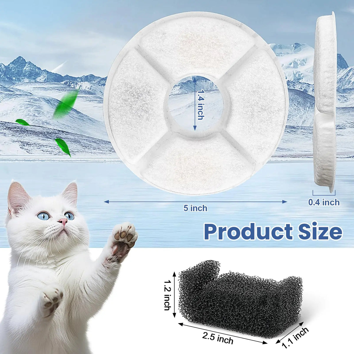 Filtri di ricambio per fontana d'acqua per gatti 2.4L - Set con carboni e spugne