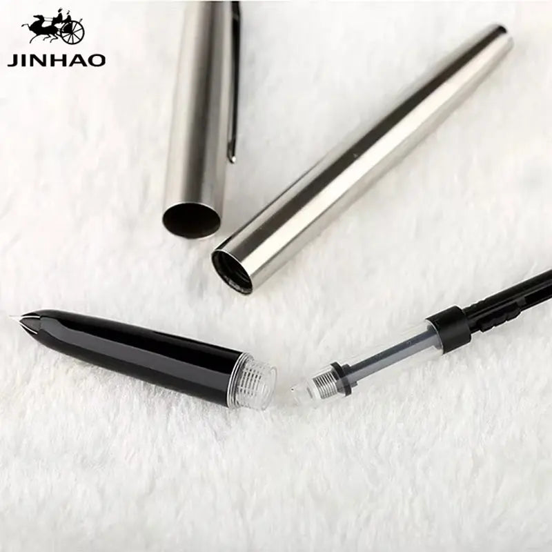 Jinhao 911 Pure Silver Steel Fountain Pen with 0.38mm Extra Fine Nib Smooth Writing Inking Pens for Christmas Gift Free Shipping