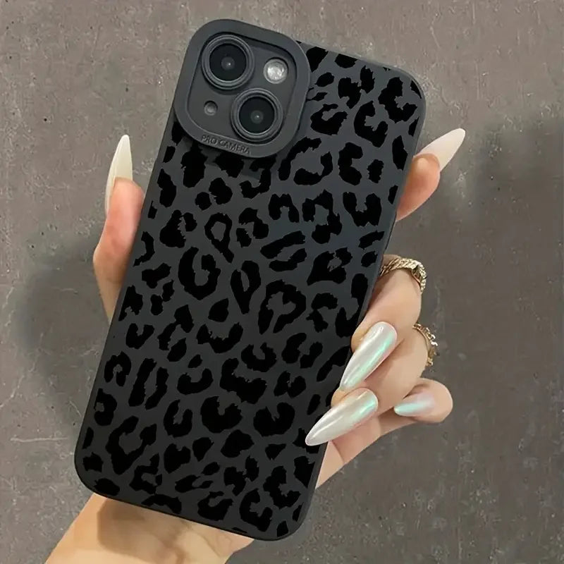 Black Print Leopard Graphic Phone Case For iPhone 18 17 16 15 14 13 12 11 Pro Max Plus XS XR 16E Shockproof Soft Silicone Cover