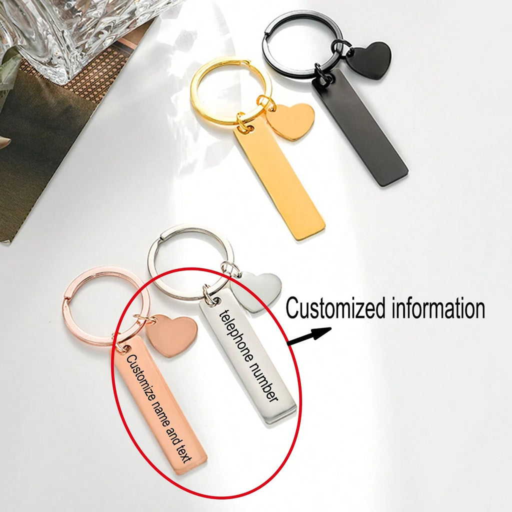Custom Text Keychain Customized Engraved Name Key Ring Stainless Steel Valentine's Day Gift For Men Women Personalized Key Chain
