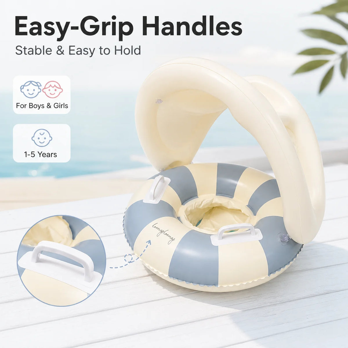 Gonfiabile Baby Swim Ring con Copertura Solare – Sedile a Strisce per Bambini