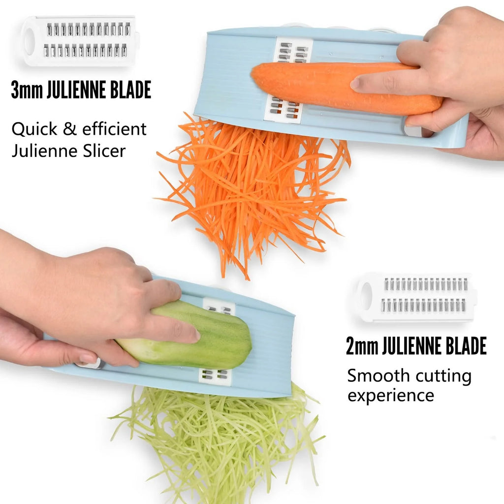 Affettatrice 5-in-1 Manuale per Verdure e Frutta – Taglio Sicuro e Compatto