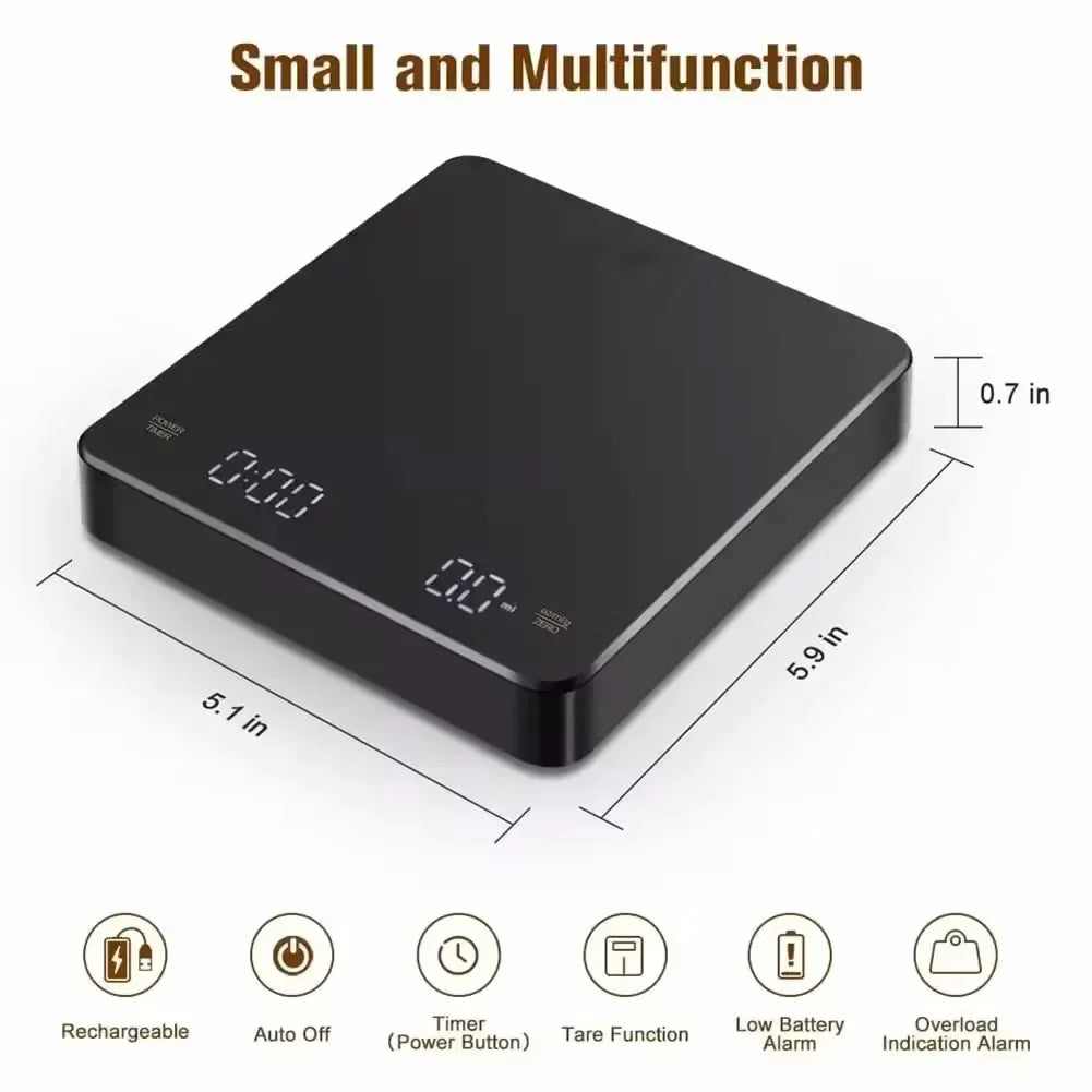 Bilancia da cucina digitale LED con timer USB, 3 kg, precisione 0,1 g