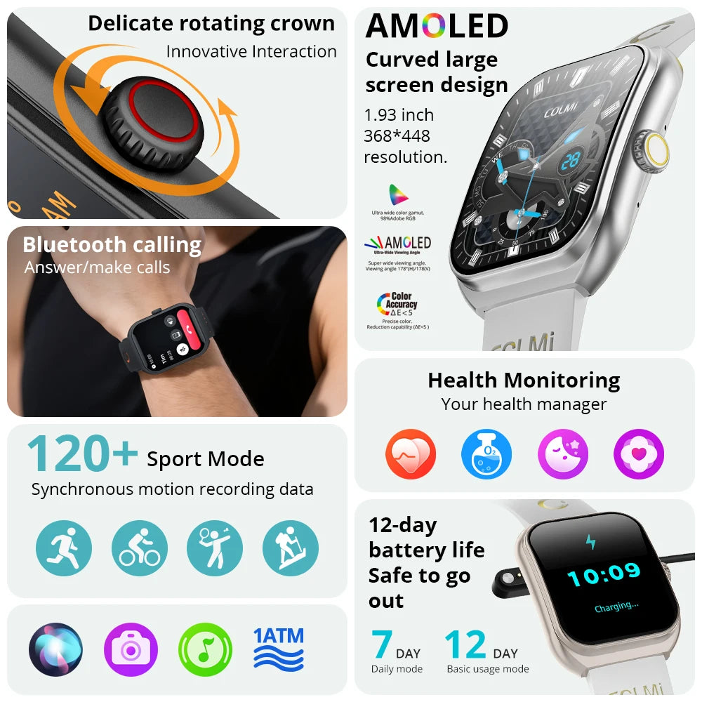 Smartwatch AMOLED 1.93\" con monitor salute, chiamate Bluetooth e…