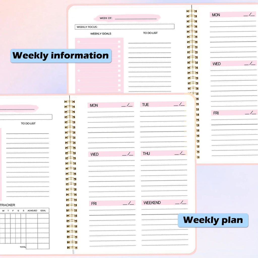 Planner A5 52 settimane - Agenda giornaliera non datata con PVC