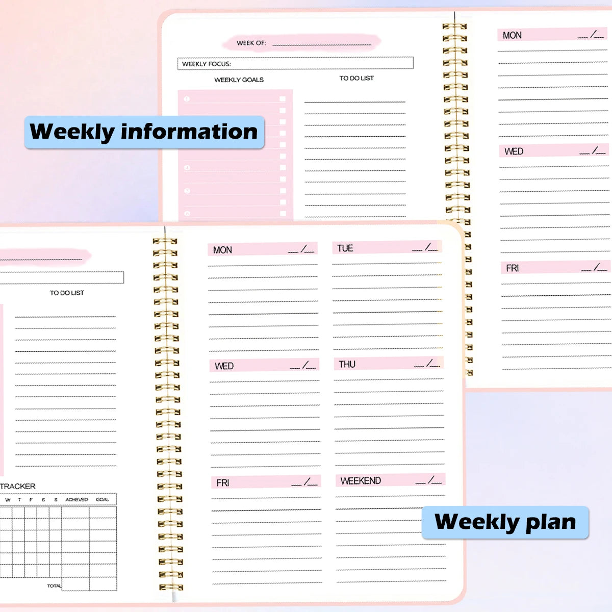 Planner A5 52 settimane - Agenda giornaliera non datata con PVC