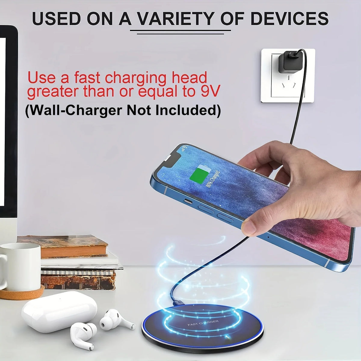 Wireless Charger for Apple iPhone 16 15 14 13 12 Pro Max Samsung Galaxy S22 S21 S20 S10 S9 Huawei Xiaomi Google Pixel