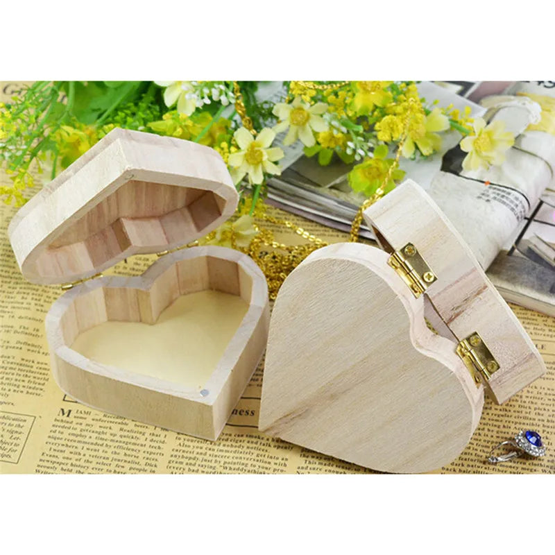 New Arrive Storage Boxes Heart Shape Wood Box Jewelry Box Wedding Gift Home Storage Bin Earrings Ring Box Makeup Wood Case Gift