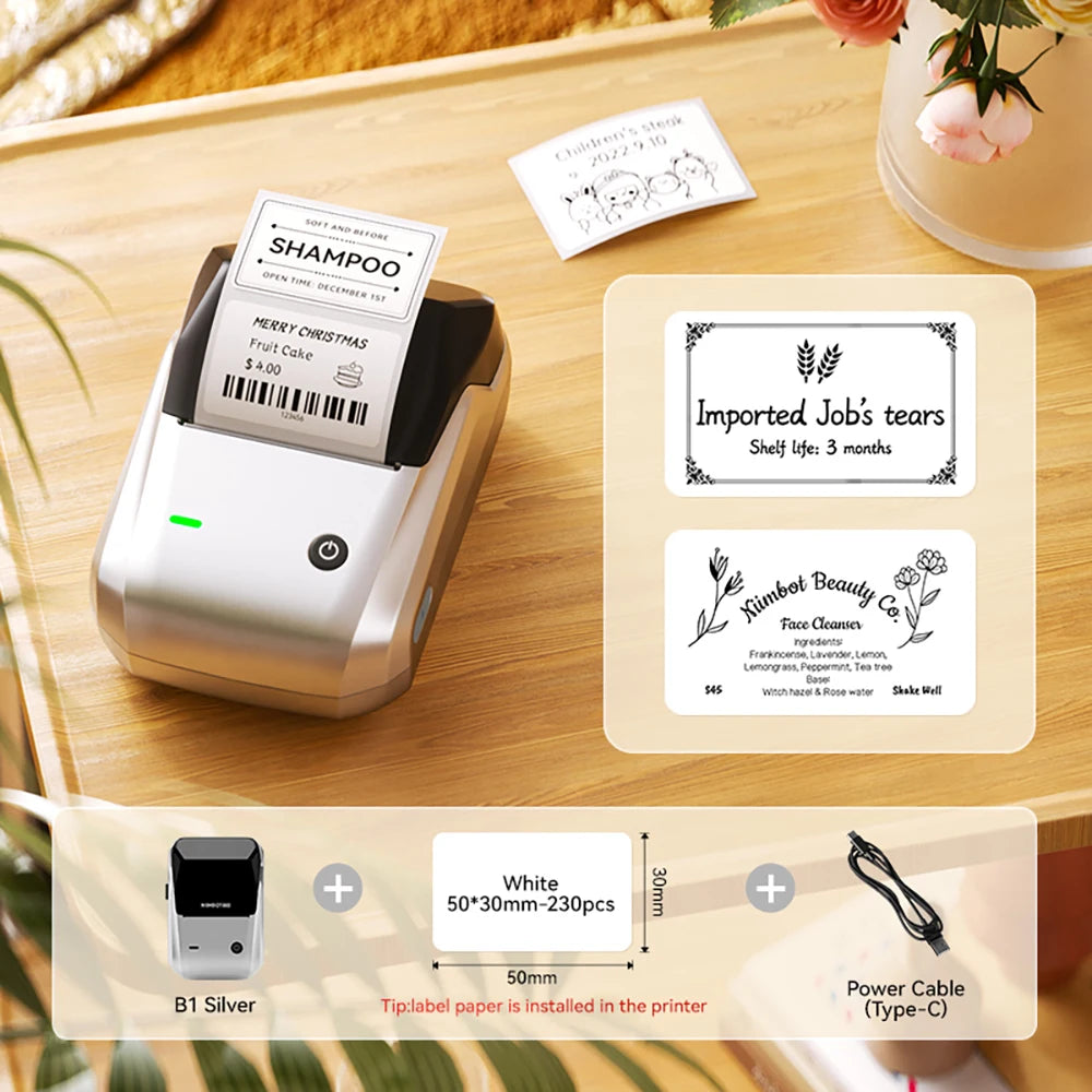 Stampante termica wireless B1 per etichette 20‑50 mm, Bluetooth, batteria…