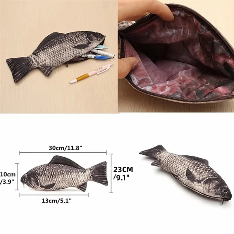 Astuccio a forma di pesce realistica - Portapenne, matite e trucco con cerniera