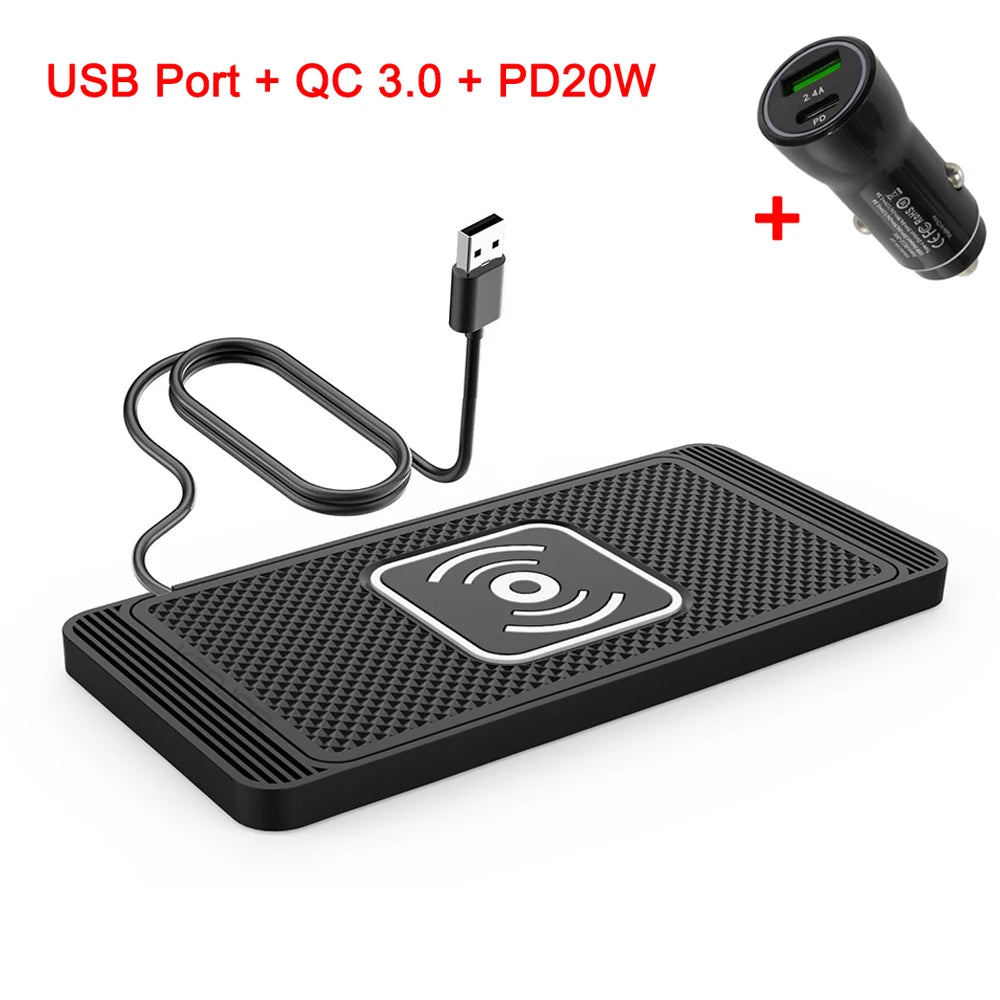 Pad ricarica wireless auto 15W silicone antiscivolo per iPhone e Android