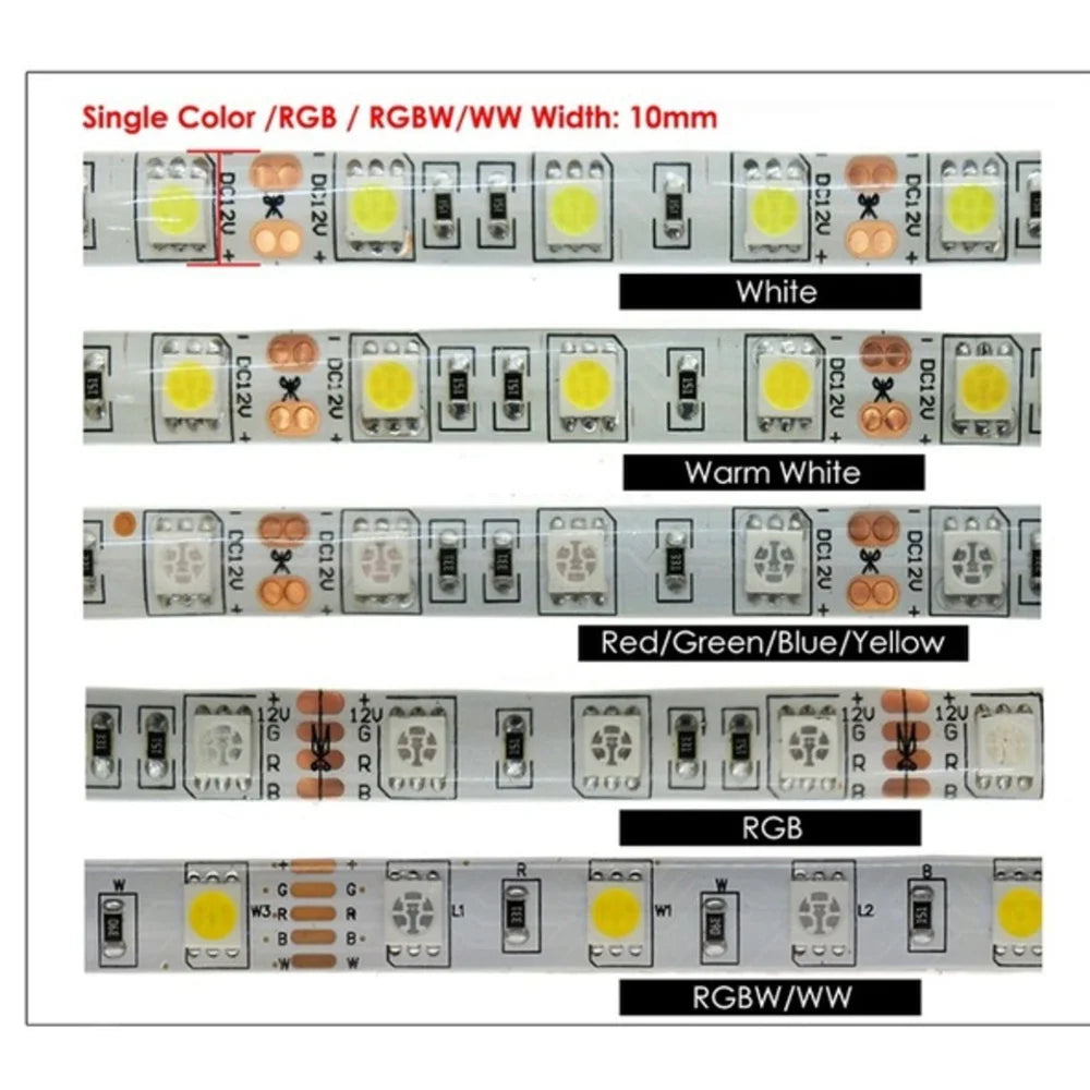 Striscia LED 5050 5 m 12‑24 V RGB/bianco caldo, impermeabile e flessibile