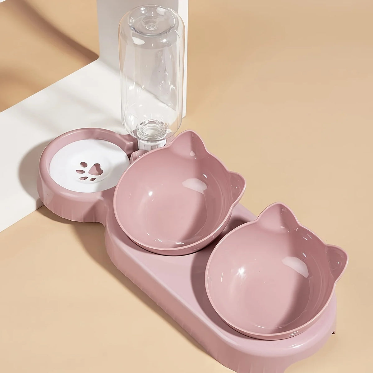 Set ciotole 3 in 1 per gatto con dispenser d'acqua a gravità e design inclinato