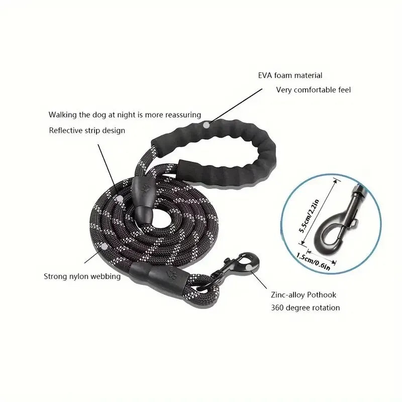 Guinzaglio Riflettente per Cani Forti con Impugnatura Imbottita Nylon Doppio…