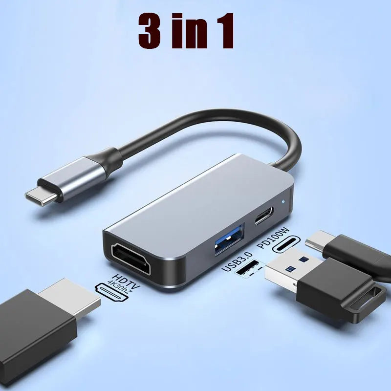 Hub USB‑C 5 porte: HDMI 4K 30 Hz, PD 87 W, USB 3.0 e USB 2.0 in metallo