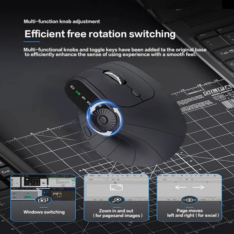 Mouse verticale wireless 2.4GHz e Bluetooth con LED e DPI 2400 ricaricabile