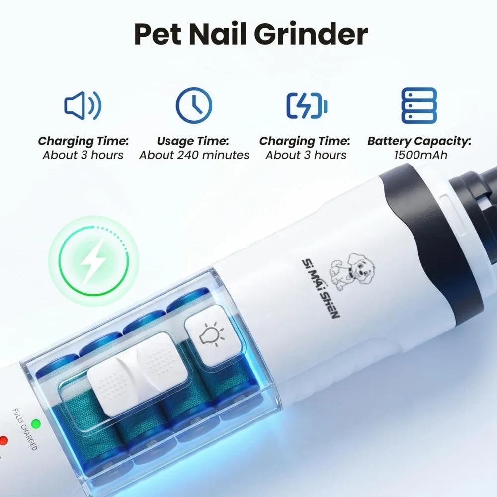 Tagliaunghie elettrico per cani e gatti con LED, basso rumore, ricaricabile USB