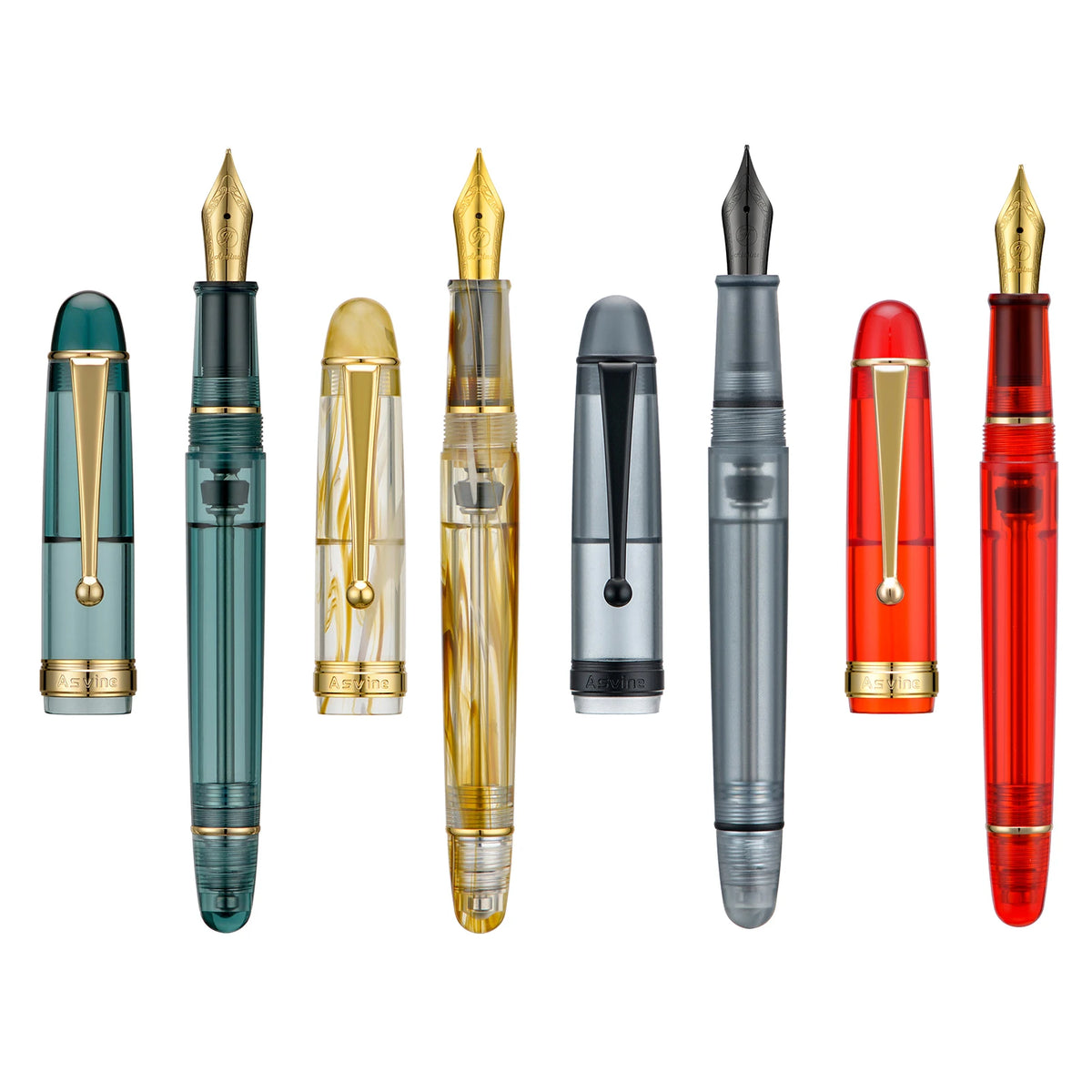 Asvine V126 Vacuum Filling Fountain Pen EF/F/M/ Stub 1.1 Nib, Transparent Brown/ Matte Gray, White Acrylic Writing Gift Set