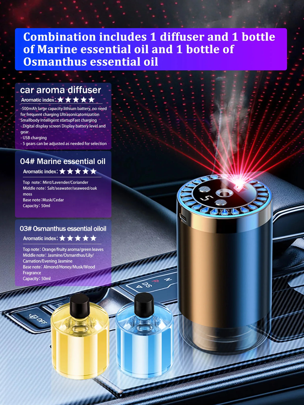 Lampada romantica a luce multicolore ricaricabile con diffusore aromatico per…