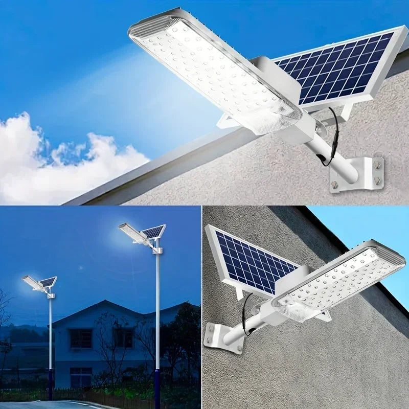 168 LED Solar Street Light Super Bright 2000W IP65 Waterproof Automatic Dusk To Dawn 6000mA All-Night Security for Garage Garden