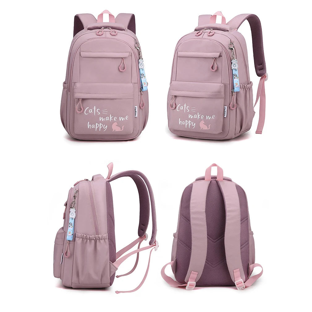 Sac à dos scolaire pour fille adolescente Kawaii rose en nylon
