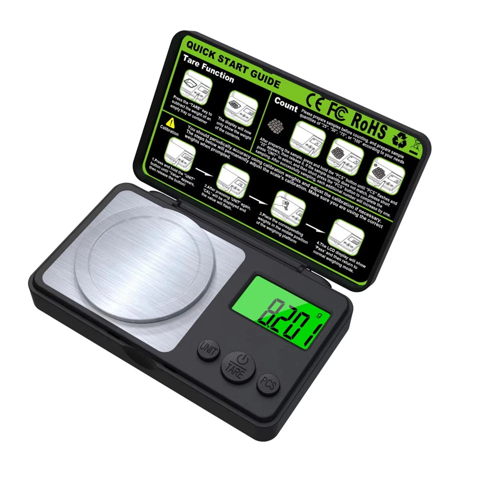 Bilancia di precisione 0,001 g LCD portatile, capacità 50 g/100 g, con pinze