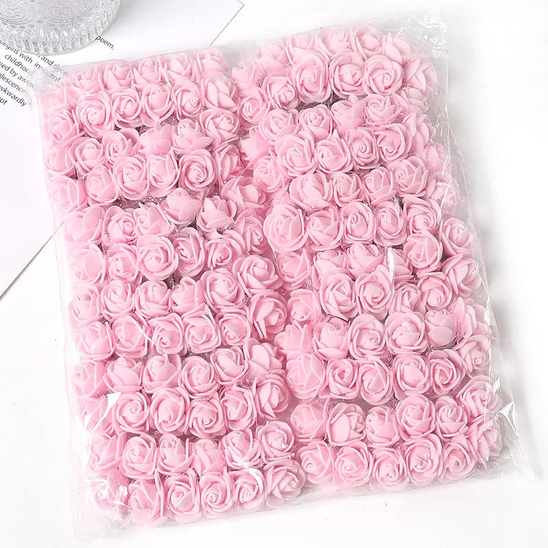 96Pcs Mini Rose Artificial Flowers Bouquet 7.5cm Foam Fake Flowers Wedding Decoration for Home Room Decor DIY Gifts Accessories
