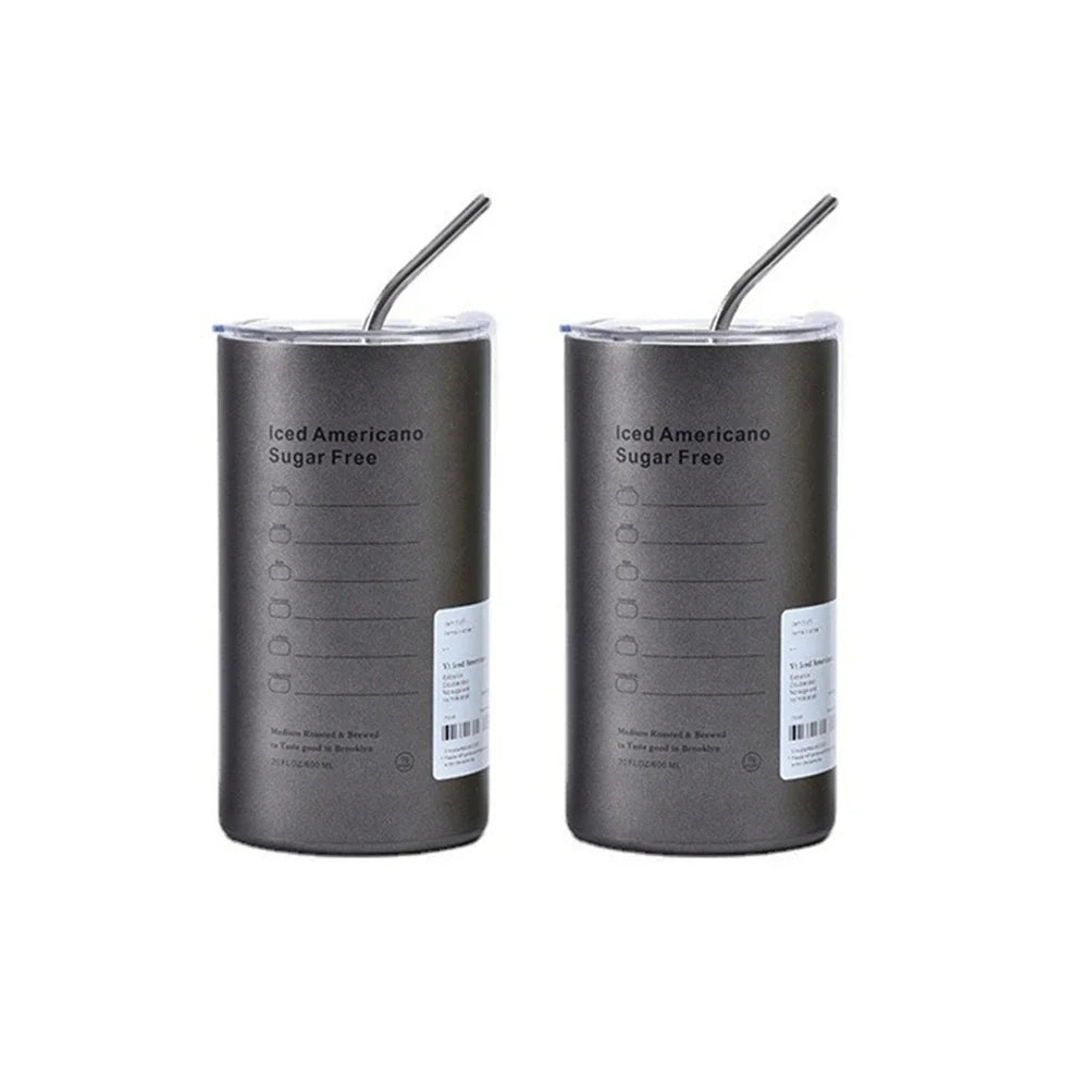 Thermos 600 ml acciaio inox 304, tazza termica con cannuccia, portatile