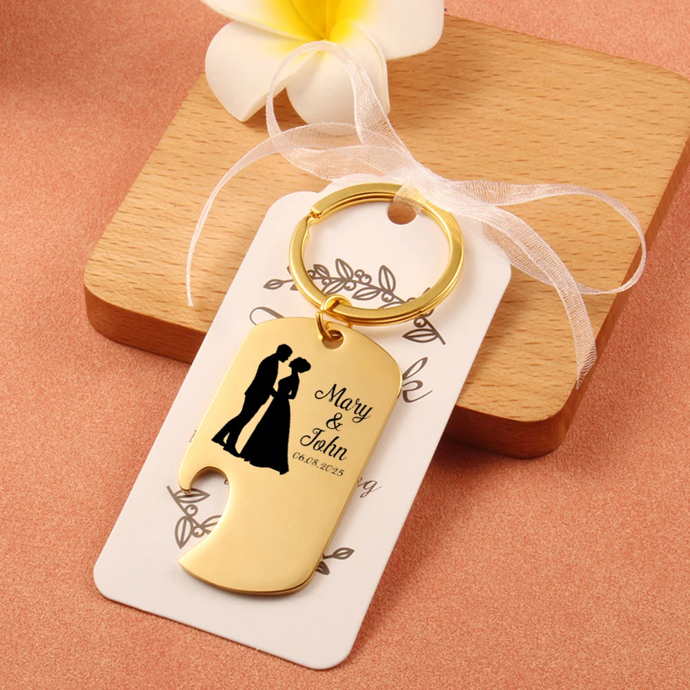 Custom Laser Engraving Name Bottle Opener Keychain Gold Stainless Steel Key Chain Party Favor Wedding Gifts For Guests