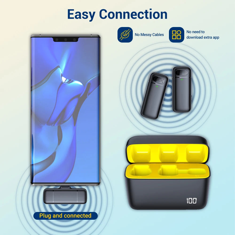 Microfono Lavalier Wireless Dual Lapel per iPhone, Android e PC – Mini Clip