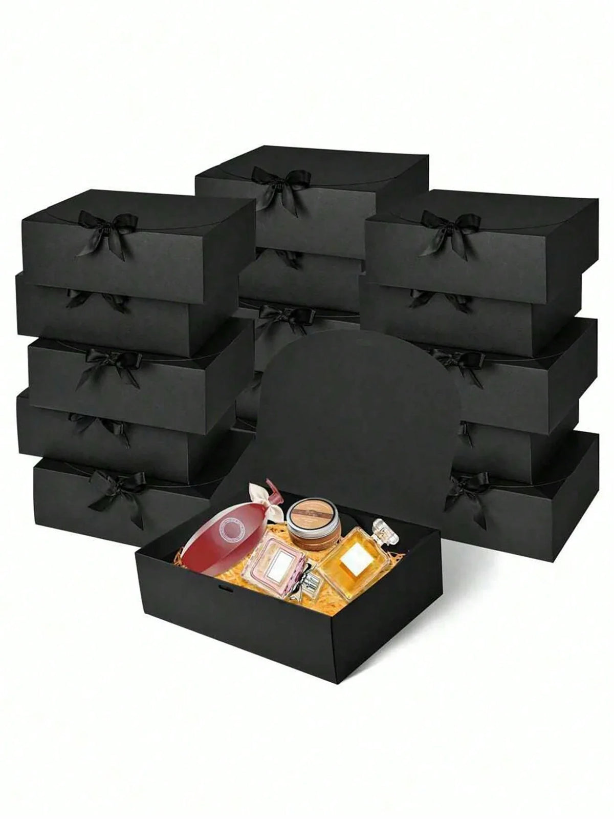 4pcs-Black Gift Box With Lid Bridesmaid Proposal Box with Ribbon Groomsmen Proposal Box Present Packaging Box Wedding Boxes