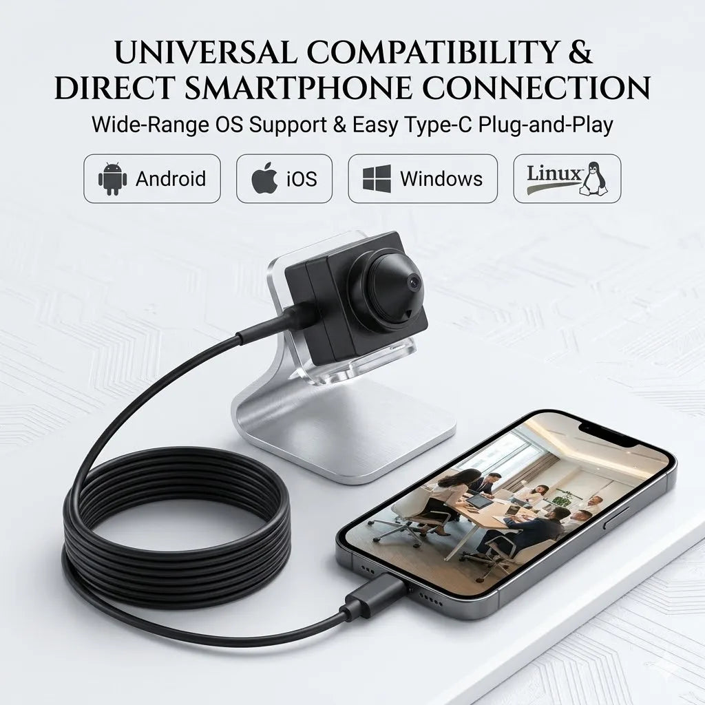Webcam HD 1080p USB‑C con lente 90° o 120° e microfono integrato