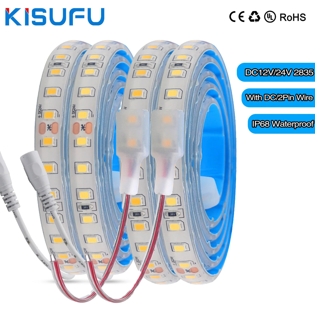 Striscia LED 2835 IP68 Waterproof 12V/24V 120LED/m Flexibile e Tagliabile