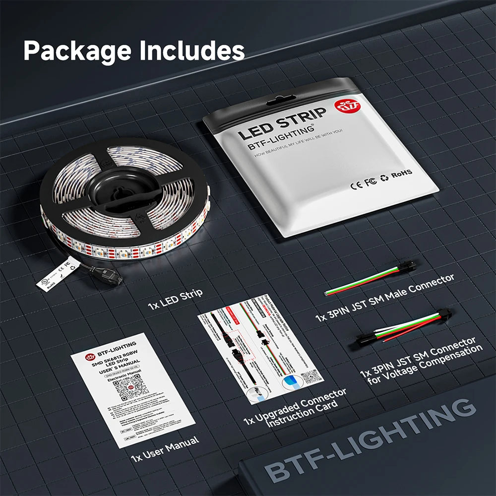 Striscia LED RGBW 5V SK6812 30‑60‑144 LED/m, tagliabile, IP30/65/67