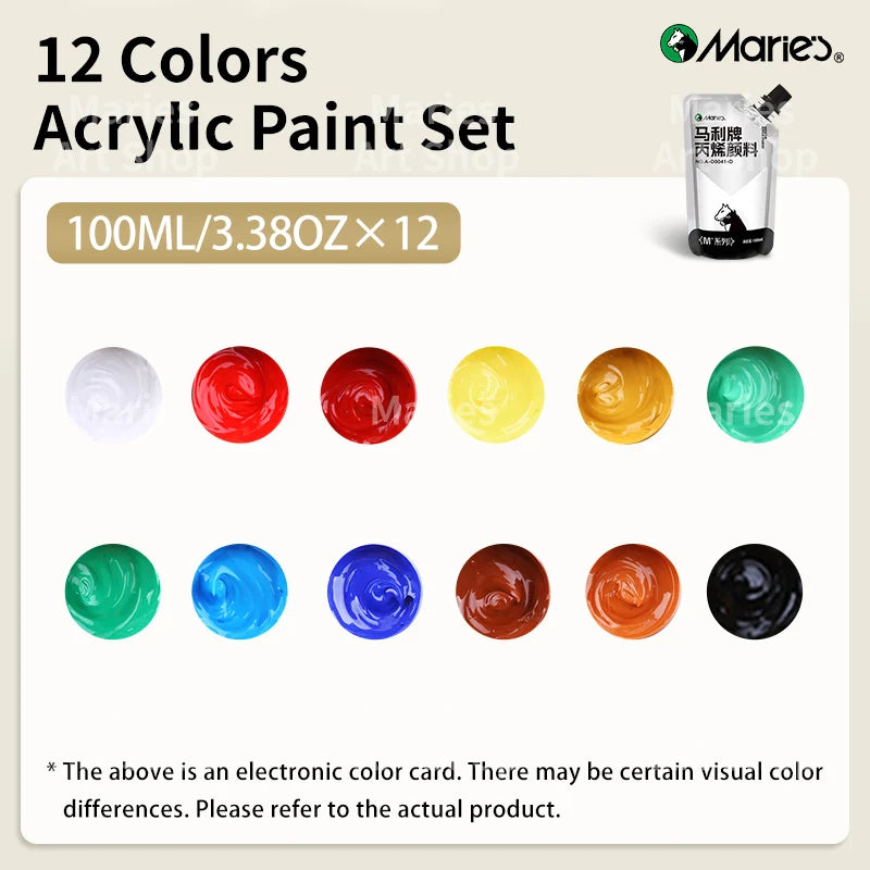 12-color acrylic paint set 100ml each – vibrant hues for canvas, wood, stone and crafts