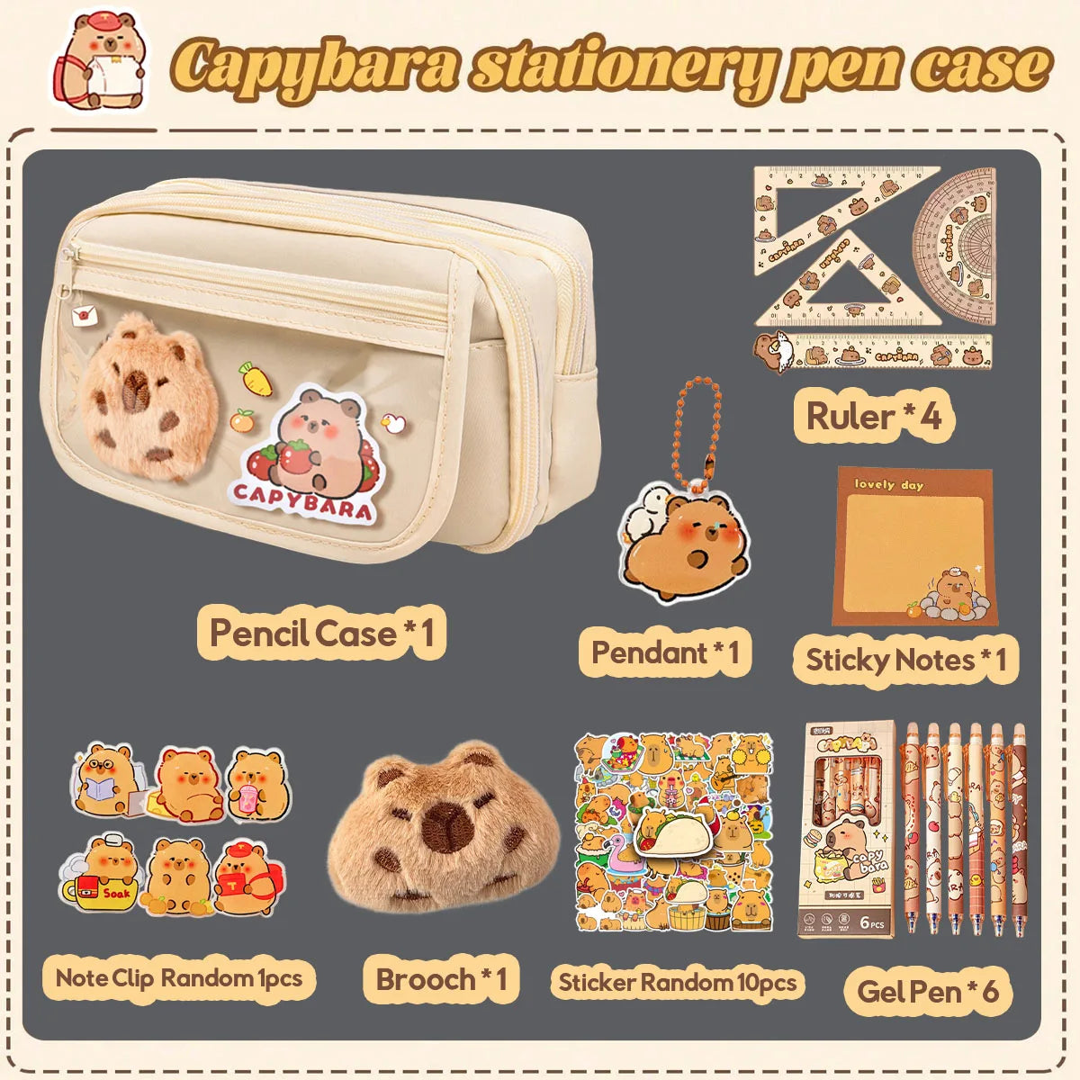New Capybara Large Capacity Pencil Case Flip Cover Stationery Set Pencil Bag Simple Storage Bag Student School Office Supplies