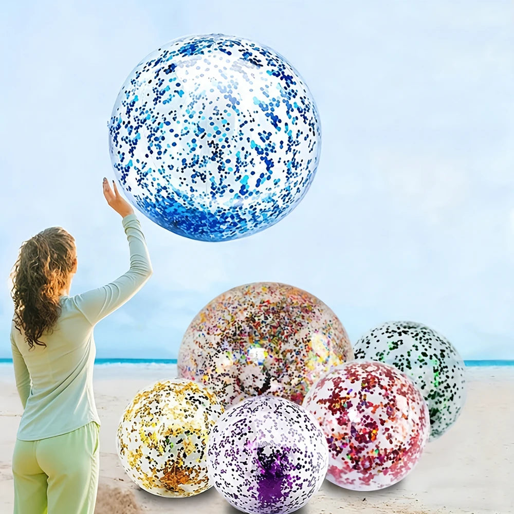 Palla da spiaggia gonfiabile con paillettes - 27 cm, colori vivaci