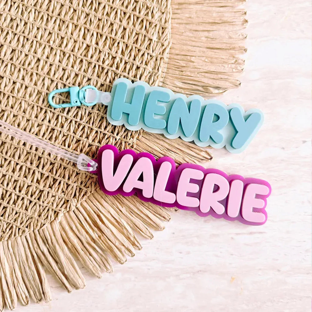 Personalised 2-Tone Keyring | Funky Bubble Style Acrylic Backpack Tag School Bag Tag Custom Name Keychain Kids Bag Luggage Tag