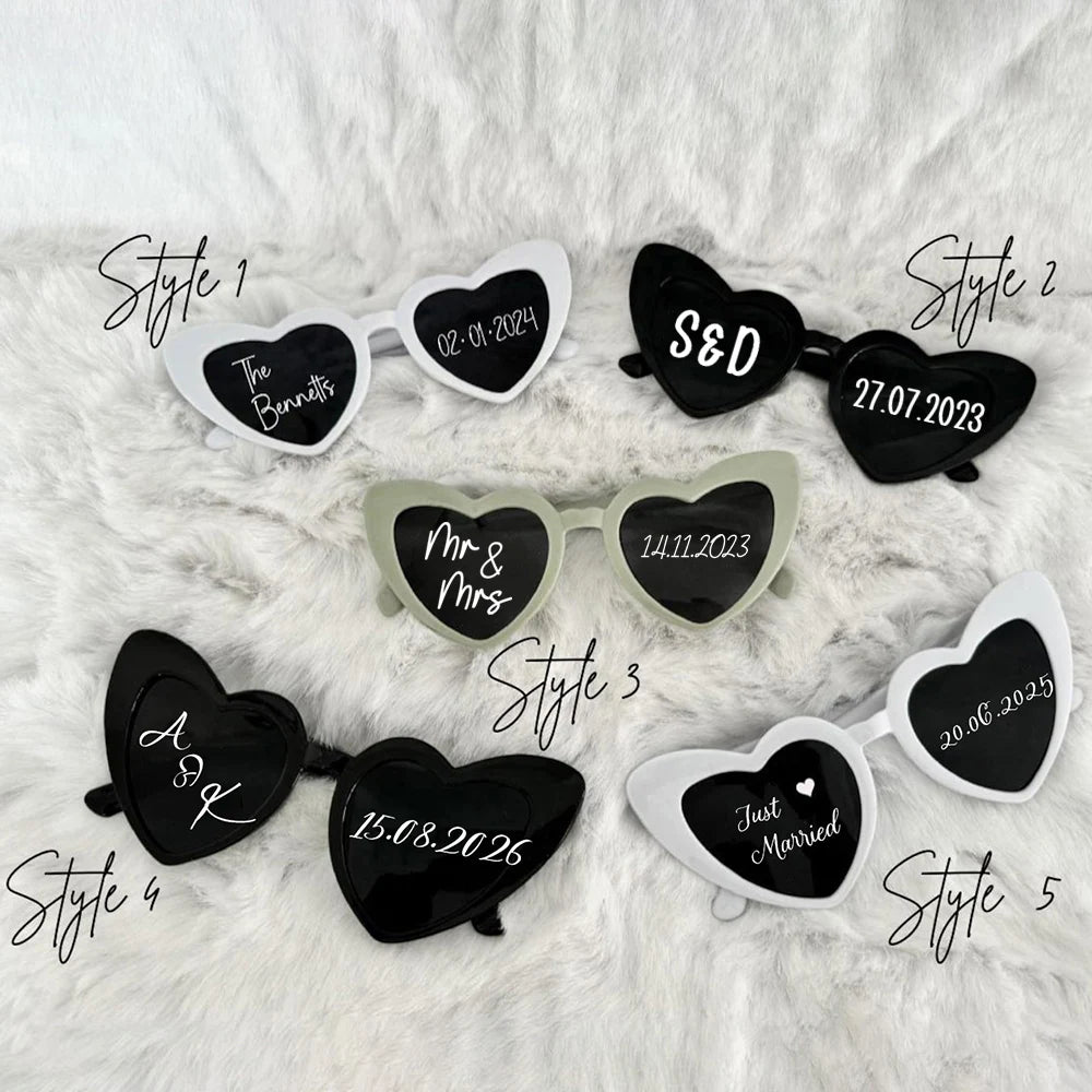 Personalised Wedding Sunglasses Custom Initials Love Heart Sunglasses Wedding Photo Prop Bridal Party Favors Bridesmaid gifts