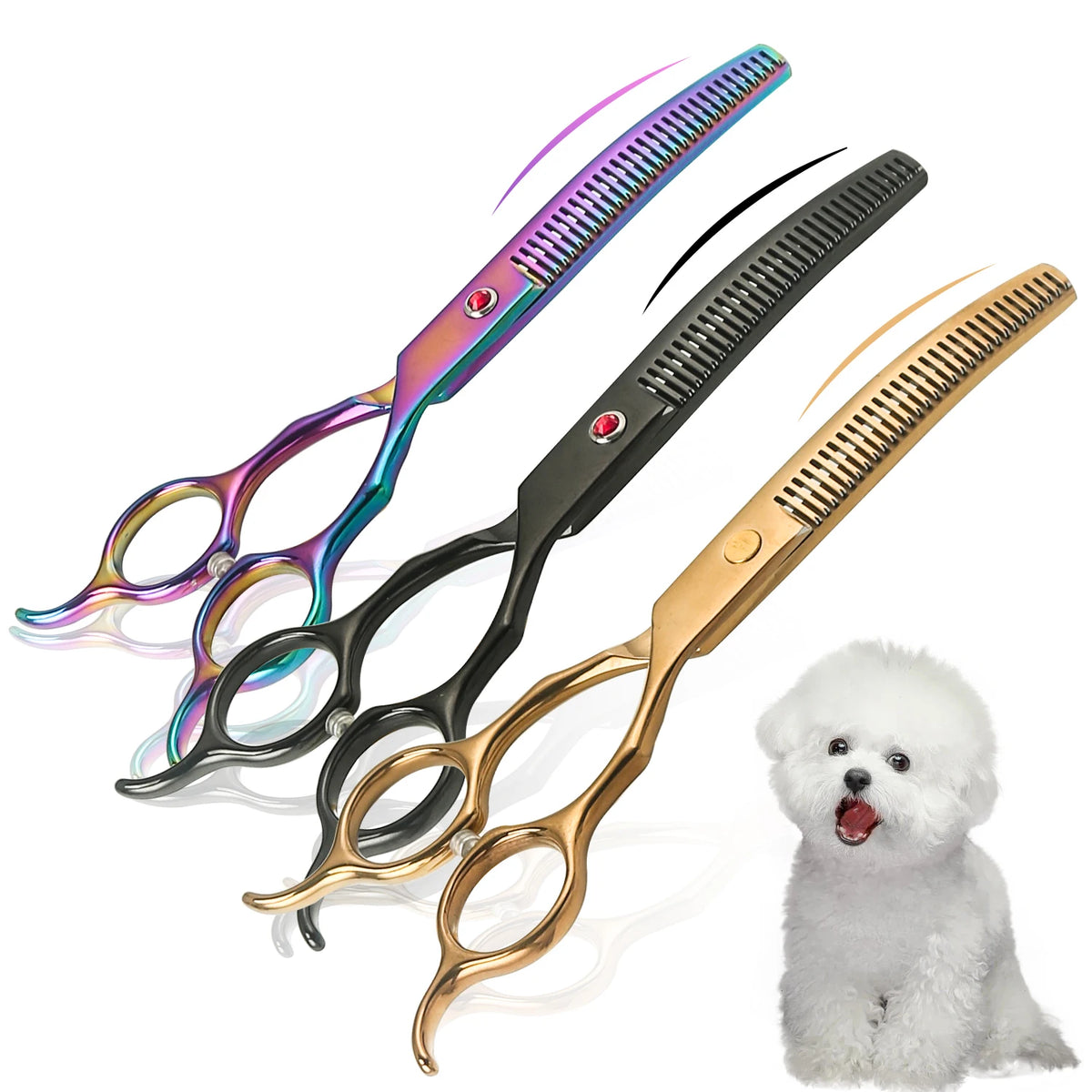Forbici Curvate Doppio Punte per Grooming Canino – Scialbatura Professionale