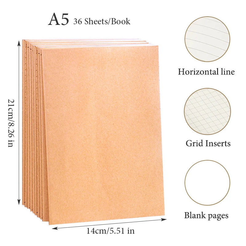 Set 5 quaderni A5, B5 e A4 con copertina kraft nera – 36 fogli
