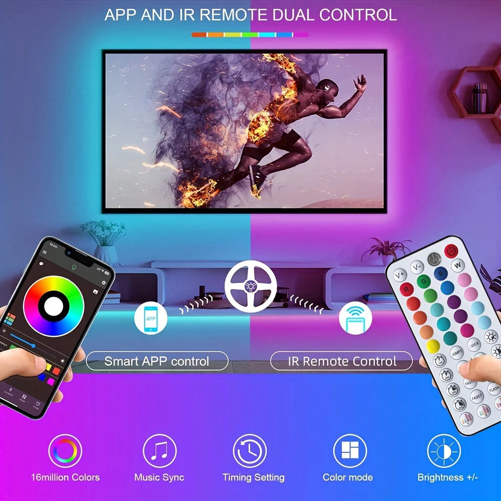 Striscia LED RGB con sincronizzazione musica, controllo app, per ambienti e TV