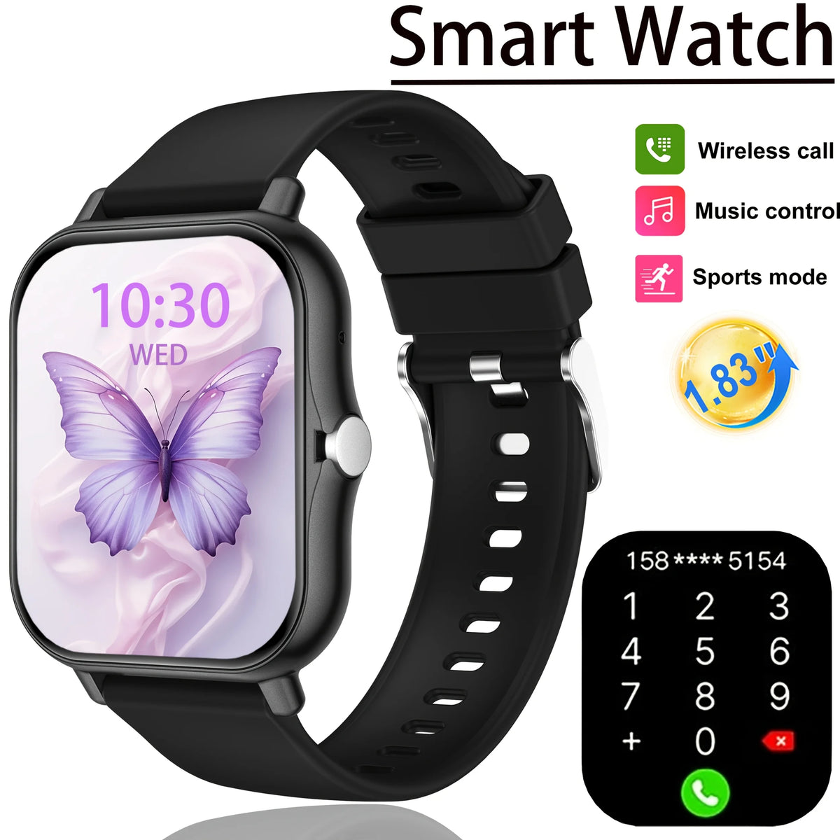 Smartwatch sportivo full‑screen 1.8" con chiamata wireless e monitor del sonno