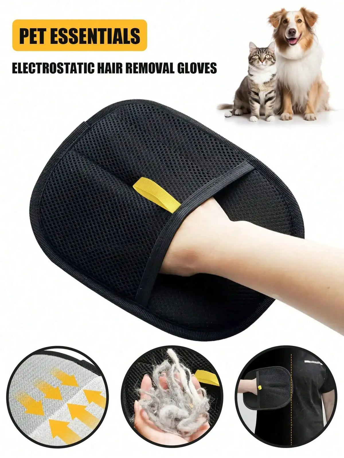 Pet Static Hair Removal Gloves Effective for Removing Fur and Dander, Ideal for Cats and Dogs, Pet Grooming Essentials