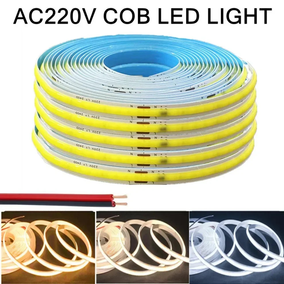 Striscia LED COB 220V 240 LED/m, luce bianca 3000-6000K, flessibile 5m